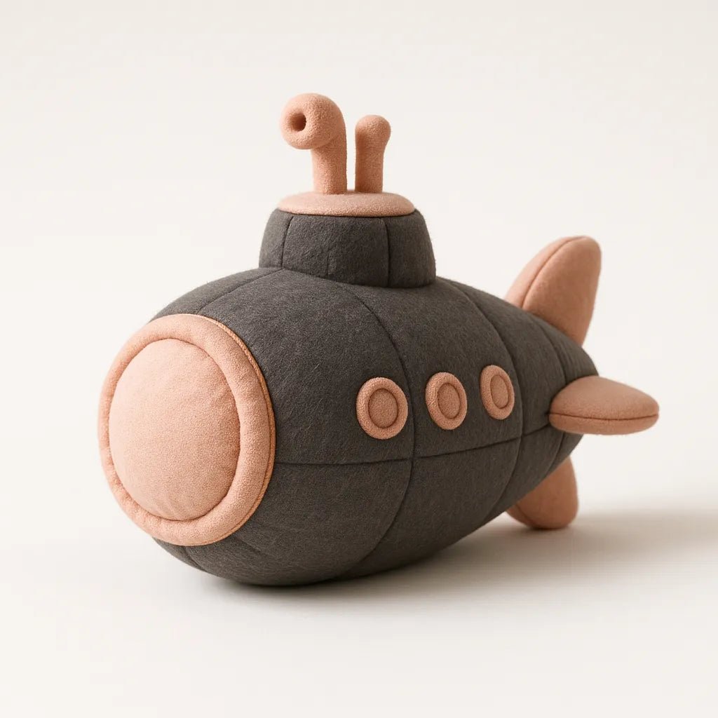 Example output from the Photorealistic 3D Plush Product Render prompt: Submarine.