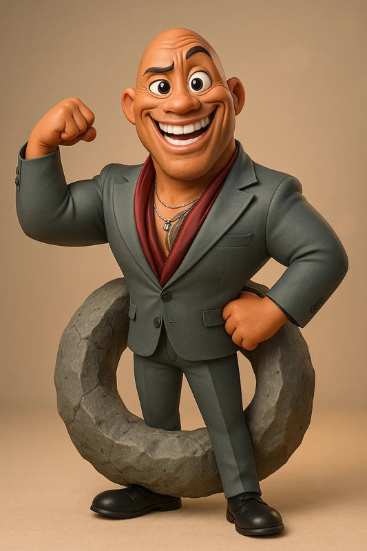 Example output from the Photos to 3D Cartoon Portraits ChatGPT prompt: full-body caricature avatars with big eyes and exaggerated features, featuring realistic textures, vivid lighting, and character-specific expressions. Preview 1.