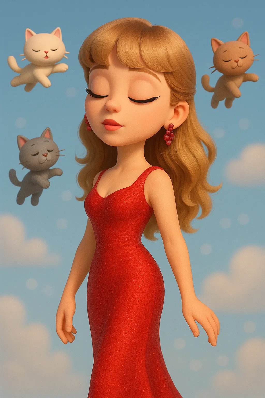 Example output from the Photos to 3D Cartoon Portraits ChatGPT prompt: full-body caricature avatars with big eyes and exaggerated features, featuring realistic textures, vivid lighting, and character-specific expressions. Preview 2.