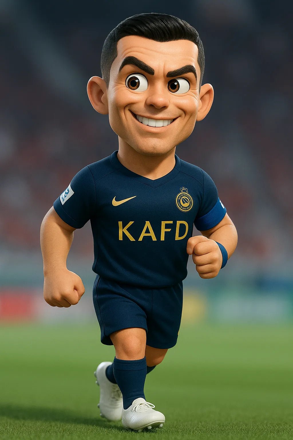Example output from the Photos to 3D Cartoon Portraits ChatGPT prompt: full-body caricature avatars with big eyes and exaggerated features, featuring realistic textures, vivid lighting, and character-specific expressions. Preview 4.
