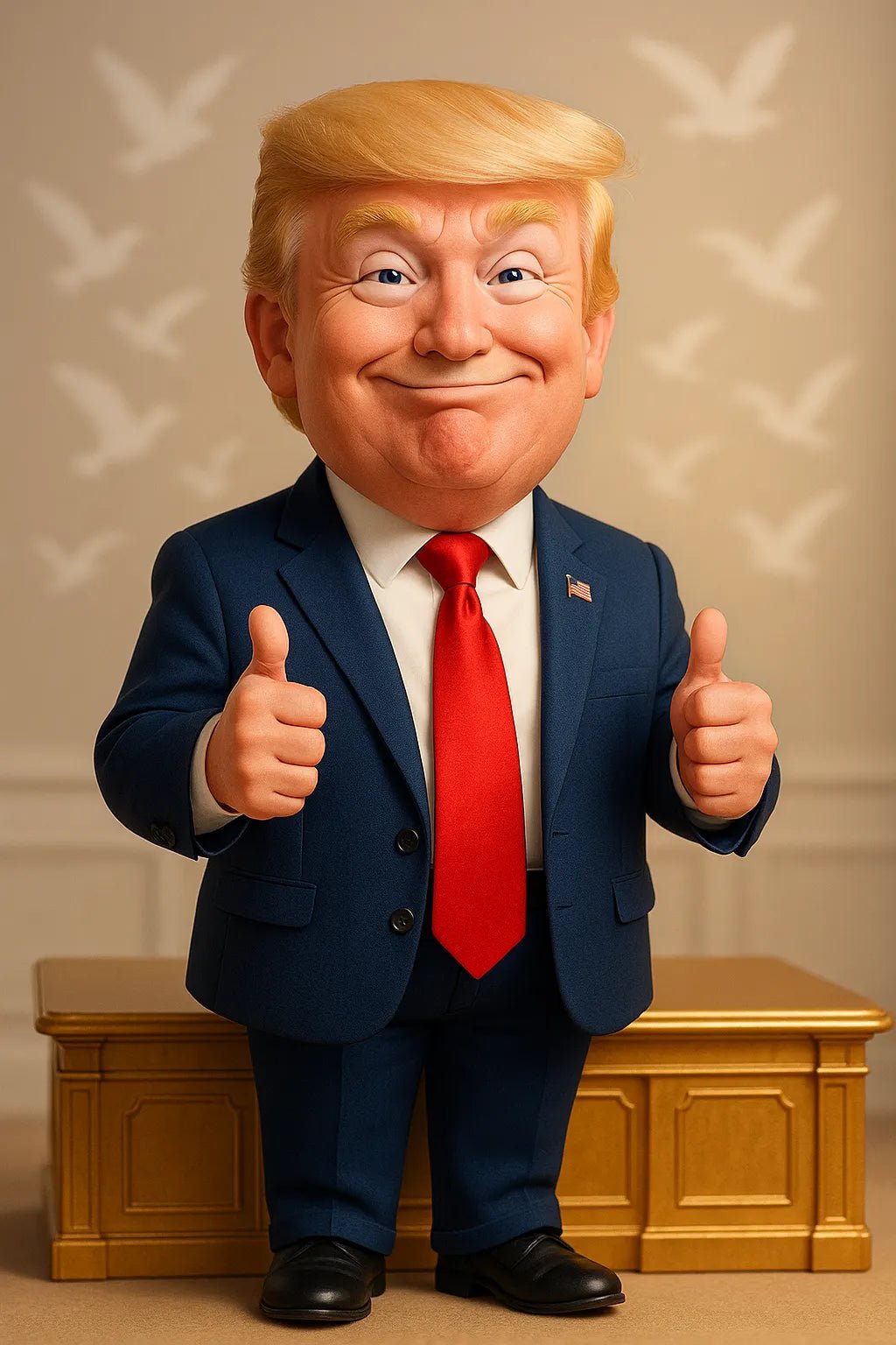 Example output from the Photos to 3D Cartoon Portraits ChatGPT prompt: full-body caricature avatars with big eyes and exaggerated features, featuring realistic textures, vivid lighting, and character-specific expressions. Preview 9.