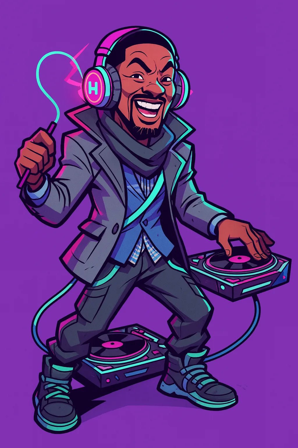 Example output from the Photo To Cartoon Game Characters ChatGPT prompt: Cyberpunk DJ