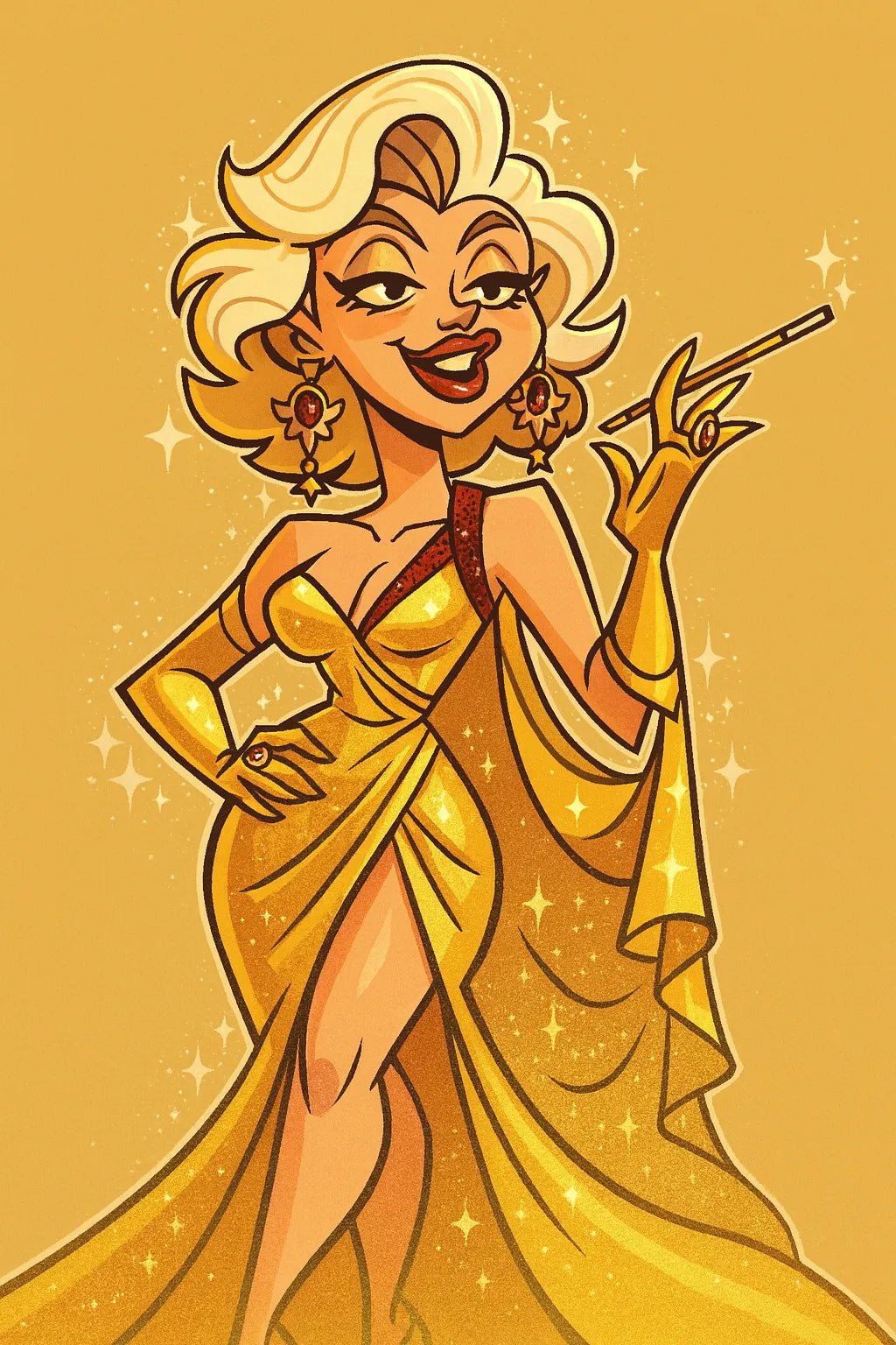 Example output from the Photo To Cartoon Game Characters ChatGPT prompt: Hollywood Enchantress.