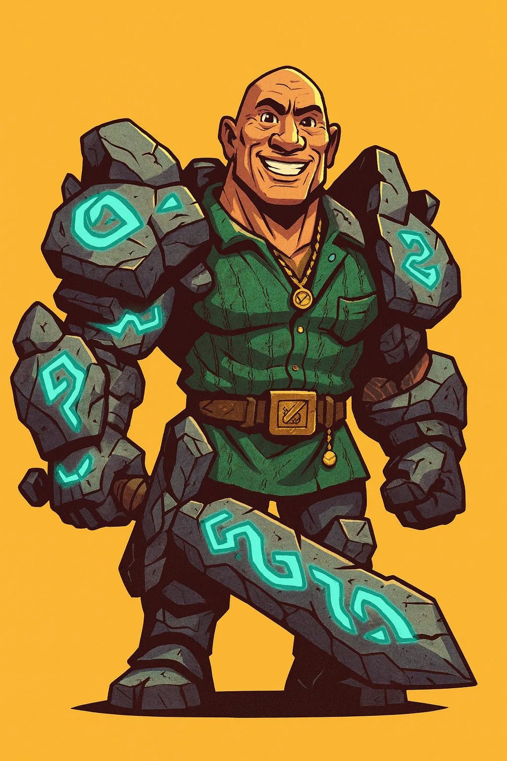 Example output from the Photo To Cartoon Game Characters ChatGPT prompt: Stone Guardian Warrior