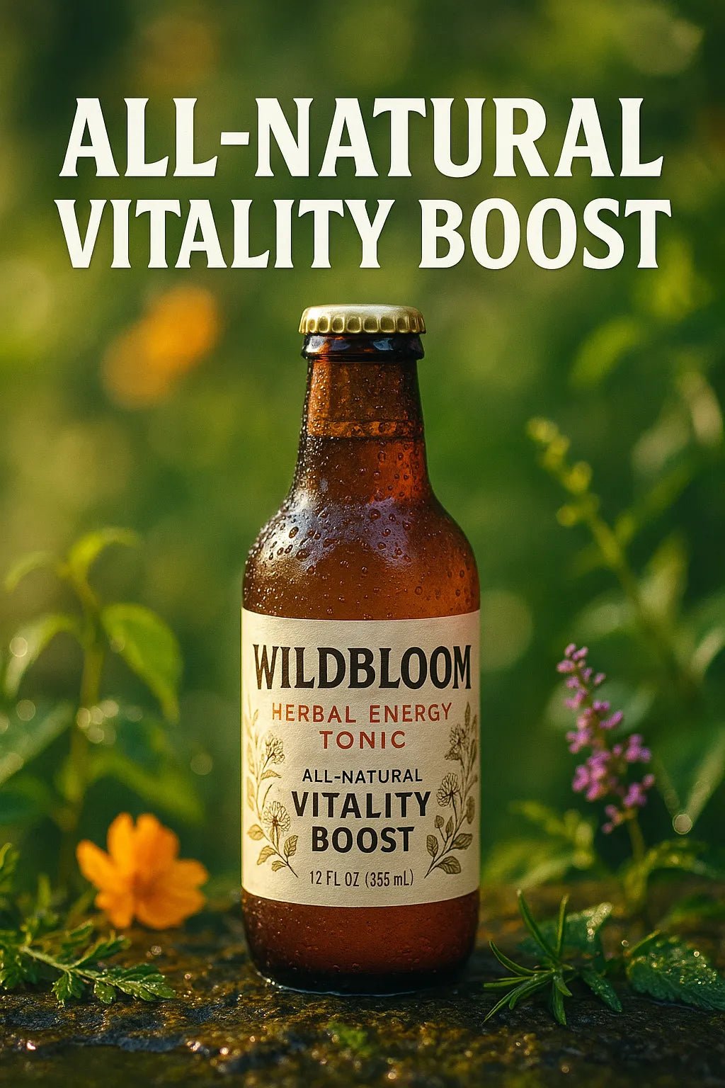Example output from the Portrait Ads For Brands ChatGPT prompt: professionally composed vertical product ads with bold headlines, cinematic lighting, and emotional storytelling across diverse brand categories. Wildbloom.