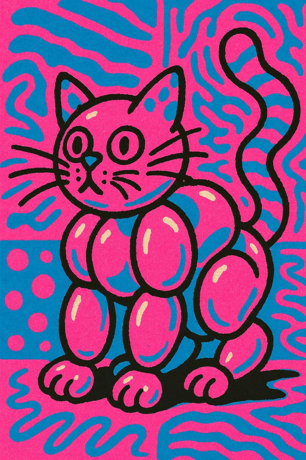 Example output from the Quirky Art From Any Scene Or Moods ChatGPT prompt: surreal zine-style portraits. Cat made of globes.