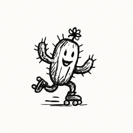 Example output from the Quirky Pen And Ink Sketch Doodles ChatGPT prompt: Cactus Roller Skate