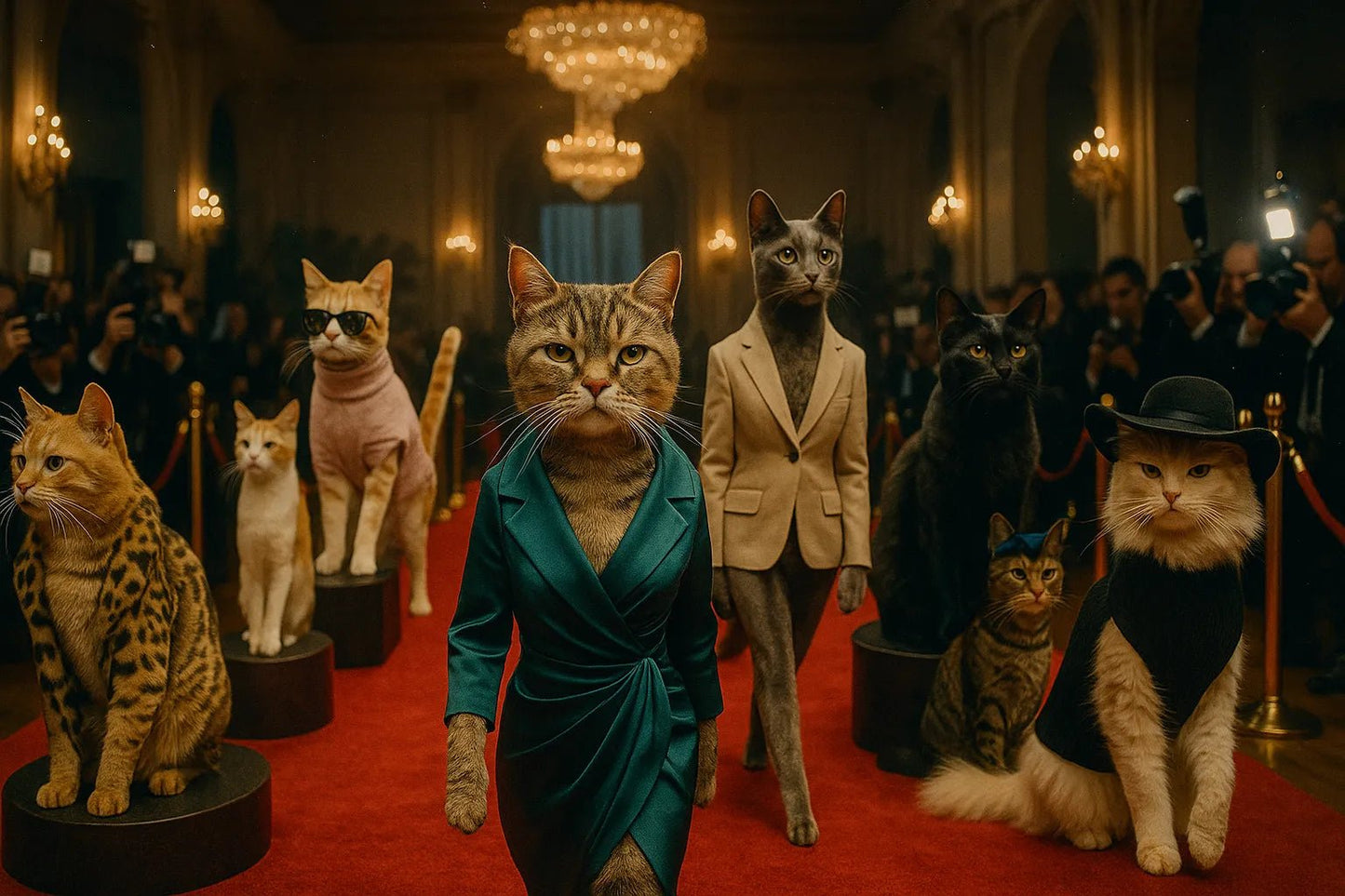 Example output from the Real Life Animal Cinema Shots ChatGPT prompt: cinematic scene of anthropomorphic animal: Cat.