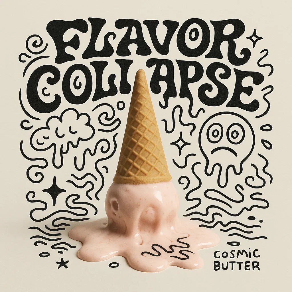 Example output from the Real Objects With Doodle Album Covers ChatGPT prompt: surreal album covers. Flavor Collapse.