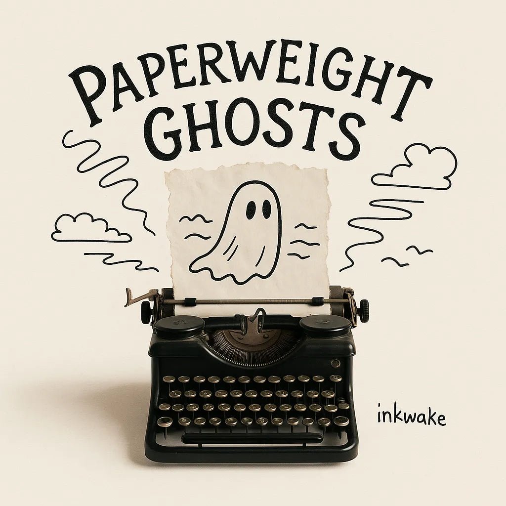 Example output from the Real Objects With Doodle Album Covers ChatGPT prompt: surreal album covers. Paperweight Ghosts.