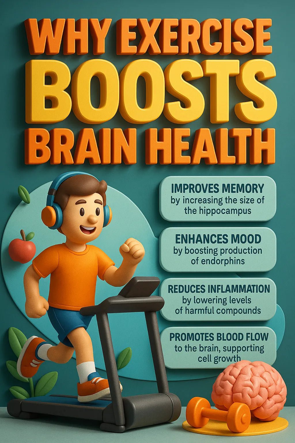Example output from the Realistic 3D Learning Tip Flyers ChatGPT prompt: educational posters with 3D characters, dynamic tip callouts, and colorful layouts, featuring cinematic lighting and bold, scene-integrated titles. Boosts Brain Health.