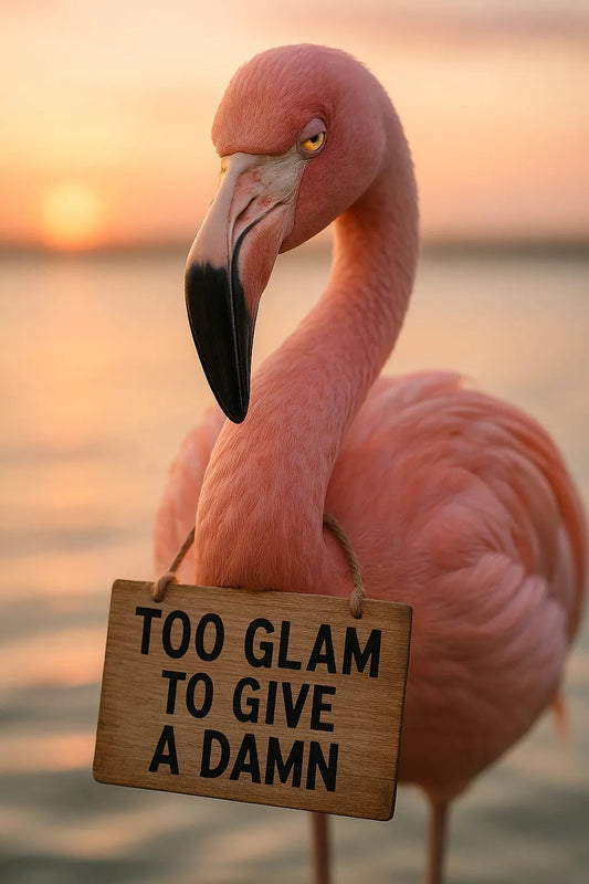 Example output from the Realistic Animal Shots Editable Signs ChatGPT prompt: high-detail animal portrait. Too glam to give a damn.