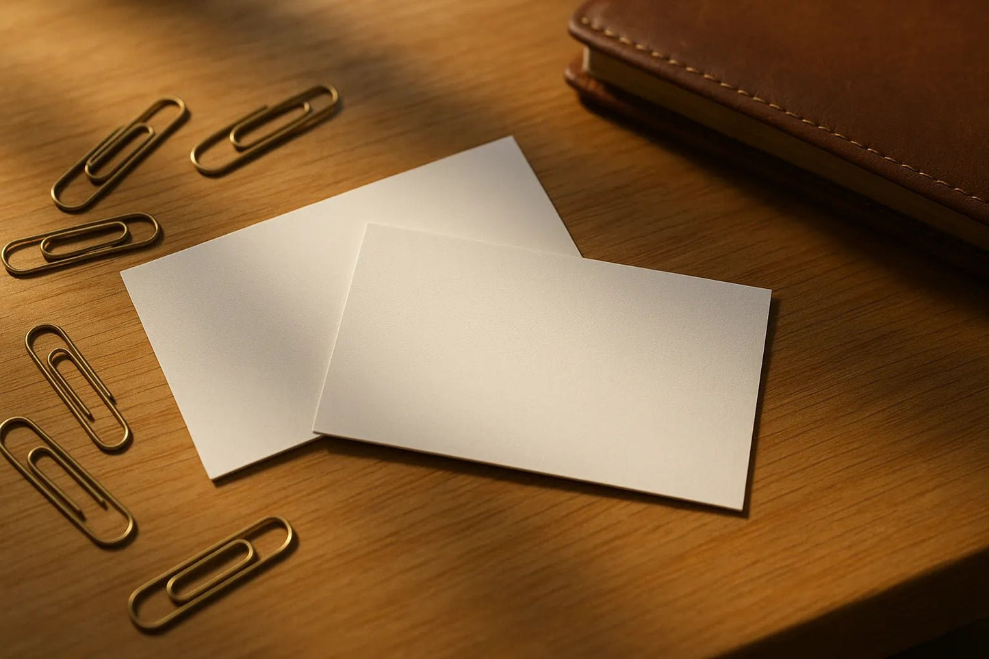 Example output from the Realistic Business Card Mockups ChatGPT prompt: premium business card scenes. Preview 2.