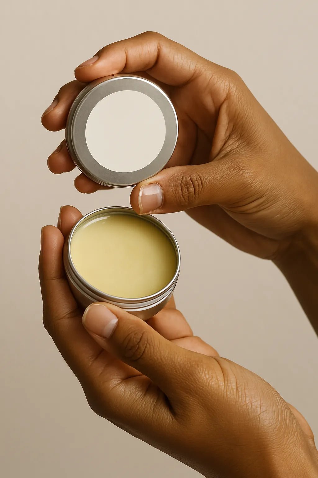 Example output from the Realistic Skincare Mockups With Hands ChatGPT prompt: handheld skincare bottle mockup. Preview 2.