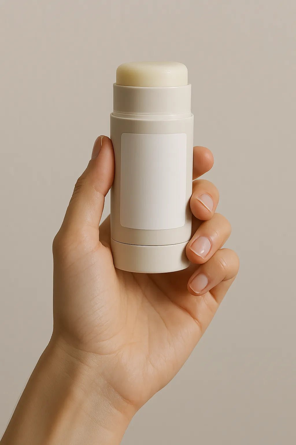Example output from the Realistic Skincare Mockups With Hands ChatGPT prompt: handheld skincare bottle mockup. Preview 3.