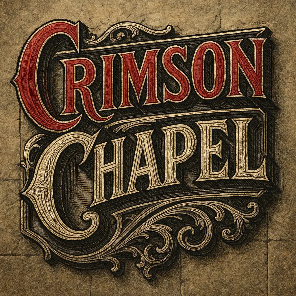 Example output from the Retro 3D Logo Illustrations ChatGPT prompt: ornate vintage-style title card. Crimson Chapel.