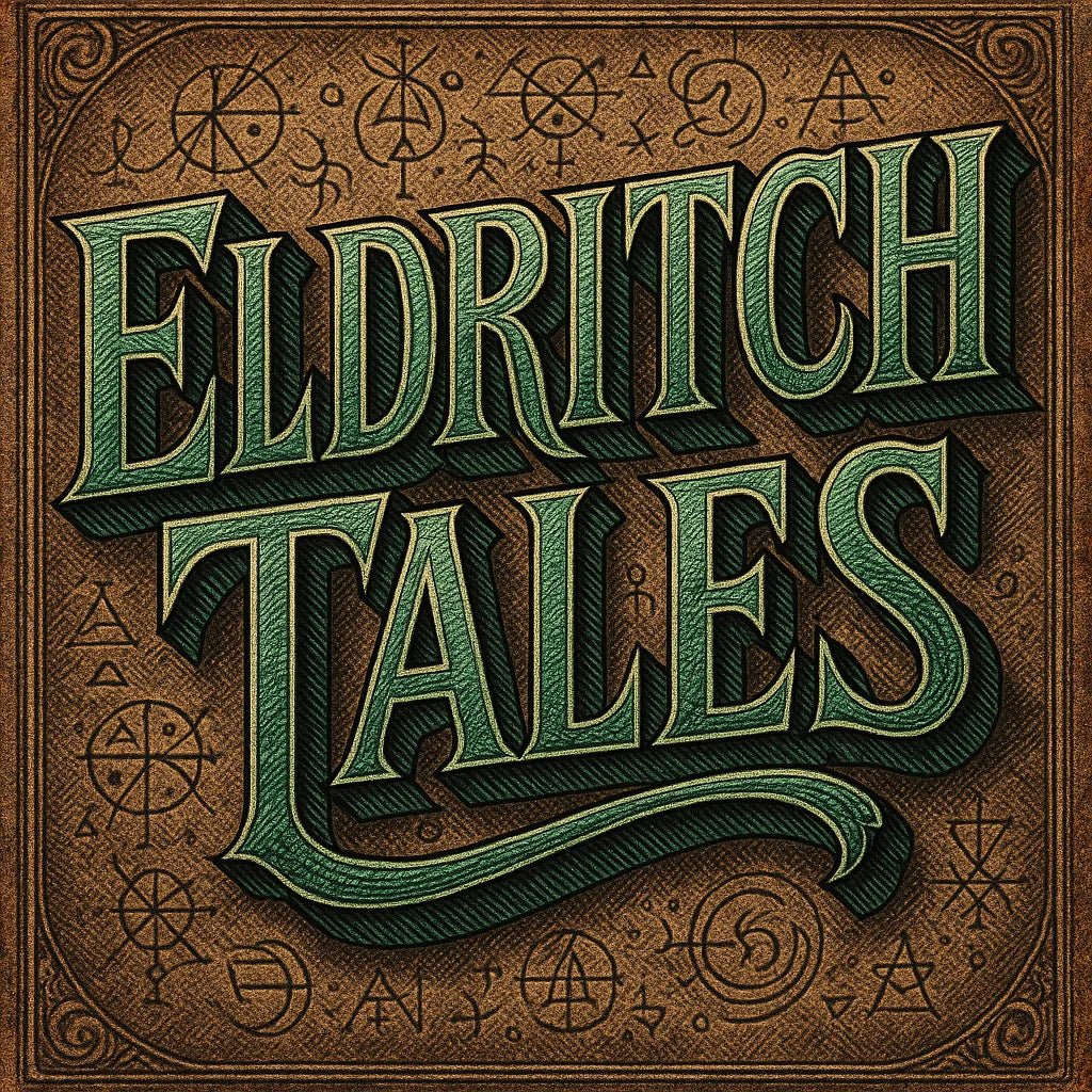Example output from the Retro 3D Logo Illustrations ChatGPT prompt: ornate vintage-style title card. Eldritch Tales.