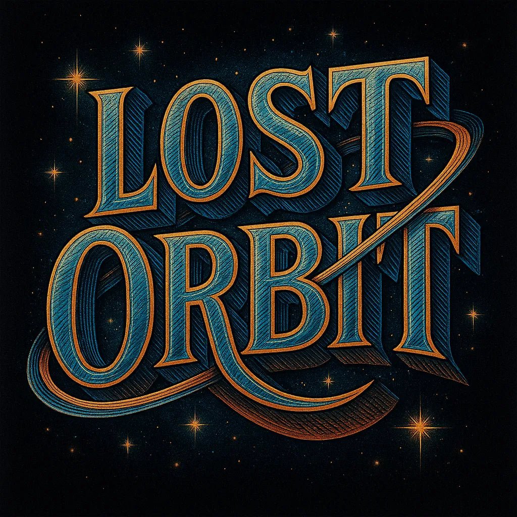 Example output from the Retro 3D Logo Illustrations ChatGPT prompt: ornate vintage-style title card. Lost Orbit.