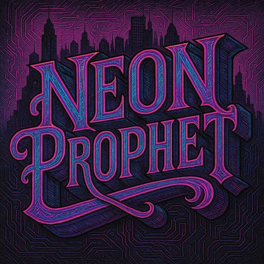 Example output from the Retro 3D Logo Illustrations ChatGPT prompt: ornate vintage-style title card. Neon Prophet.