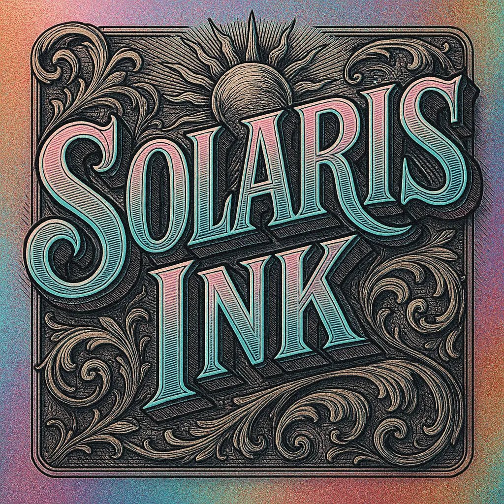Example output from the Retro 3D Logo Illustrations ChatGPT prompt: ornate vintage-style title card. Solaris Ink.