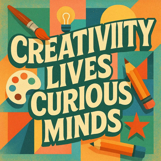 Example output from the Retro Quote Collage Illustrations ChatGPT prompt: colorful square illustrations with retro fonts, motivational quotes, pastel shapes, and textured collage layouts for eye-catching merch or content. Creativity lives curious minds.