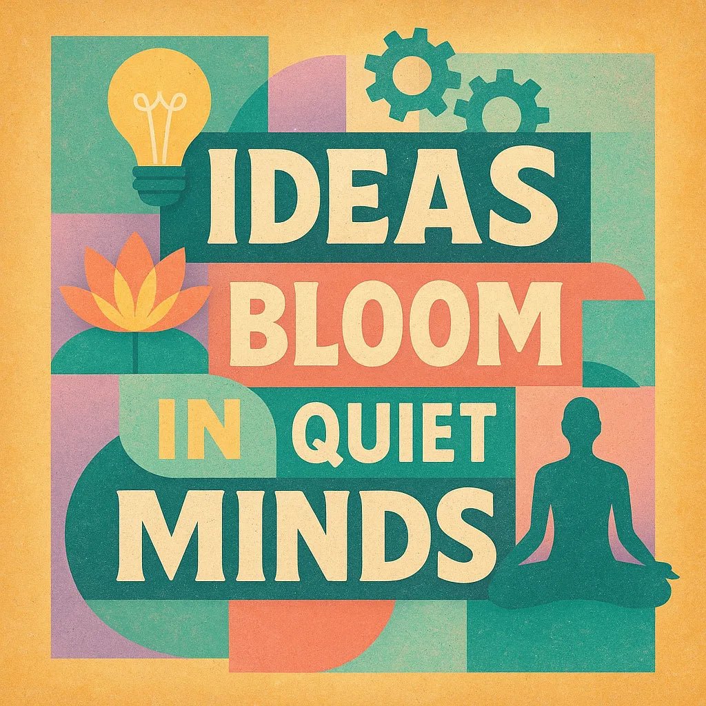 Example output from the Retro Quote Collage Illustrations ChatGPT prompt: colorful square illustrations with retro fonts, motivational quotes, pastel shapes, and textured collage layouts for eye-catching merch or content. Ideas bloom in quiet minds.