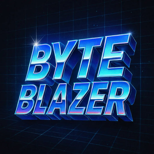Example output from the Retro Text Designs With Effects ChatGPT prompt: 80s-inspired logo typography. Byte Blazer.