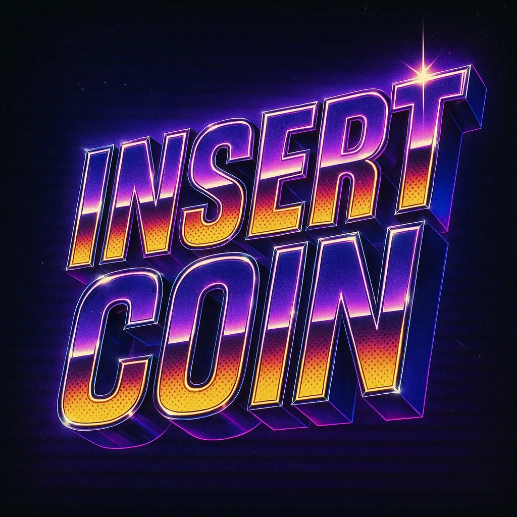 Example output from the Retro Text Designs With Effects ChatGPT prompt: 80s-inspired logo typography. Insert Coin.