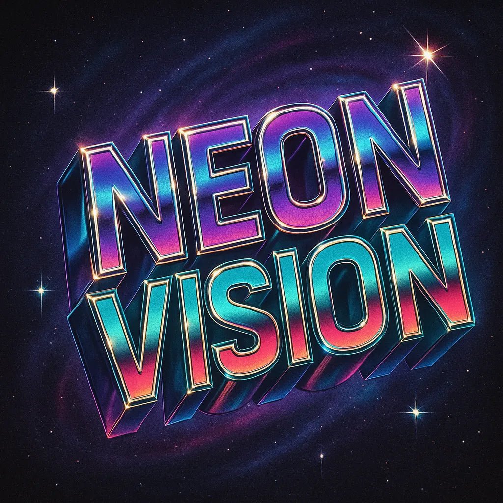 Example output from the Retro Text Designs With Effects ChatGPT prompt: 80s-inspired logo typography. Neon Vision.