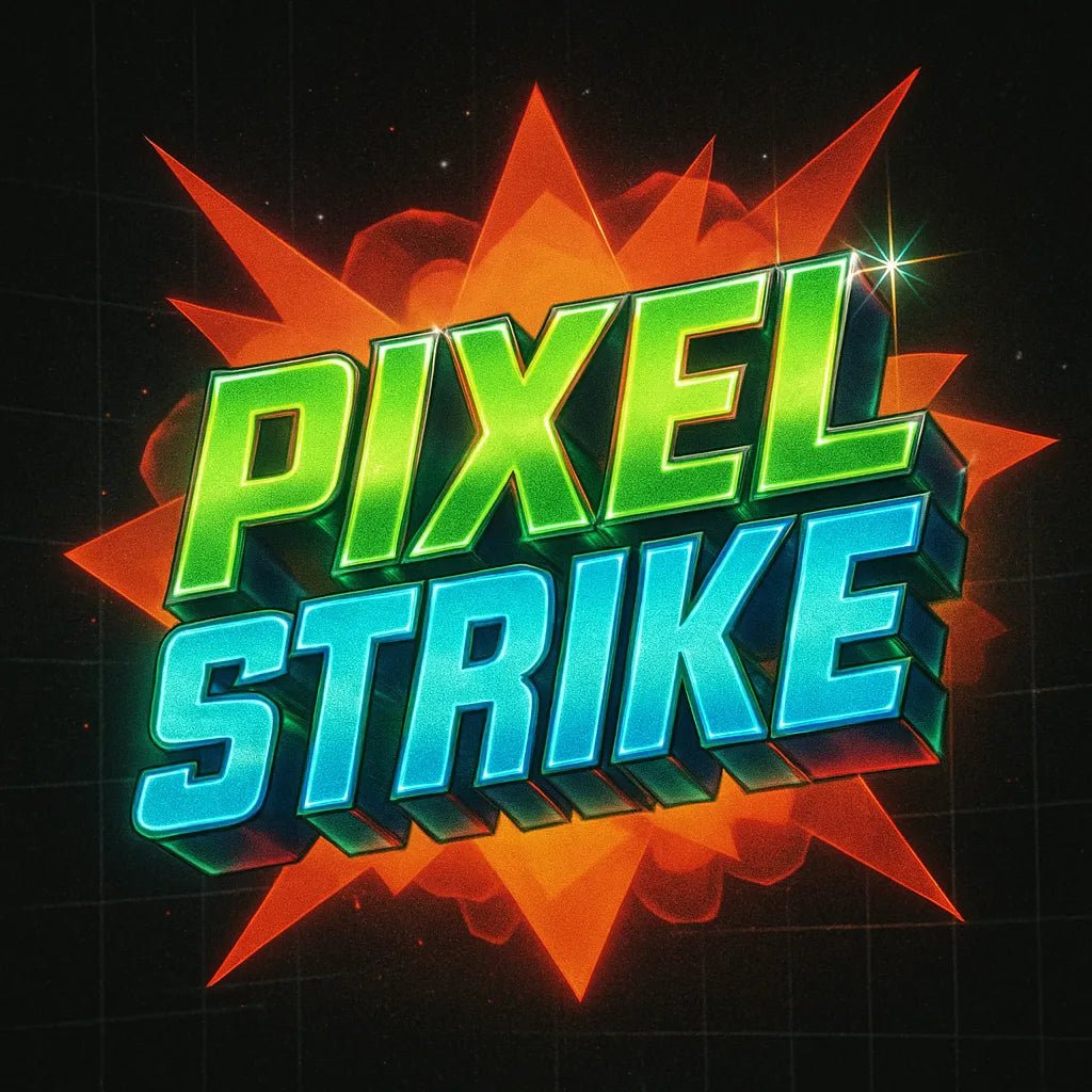 Example output from the Retro Text Designs With Effects ChatGPT prompt: 80s-inspired logo typography. Pixel Strike.