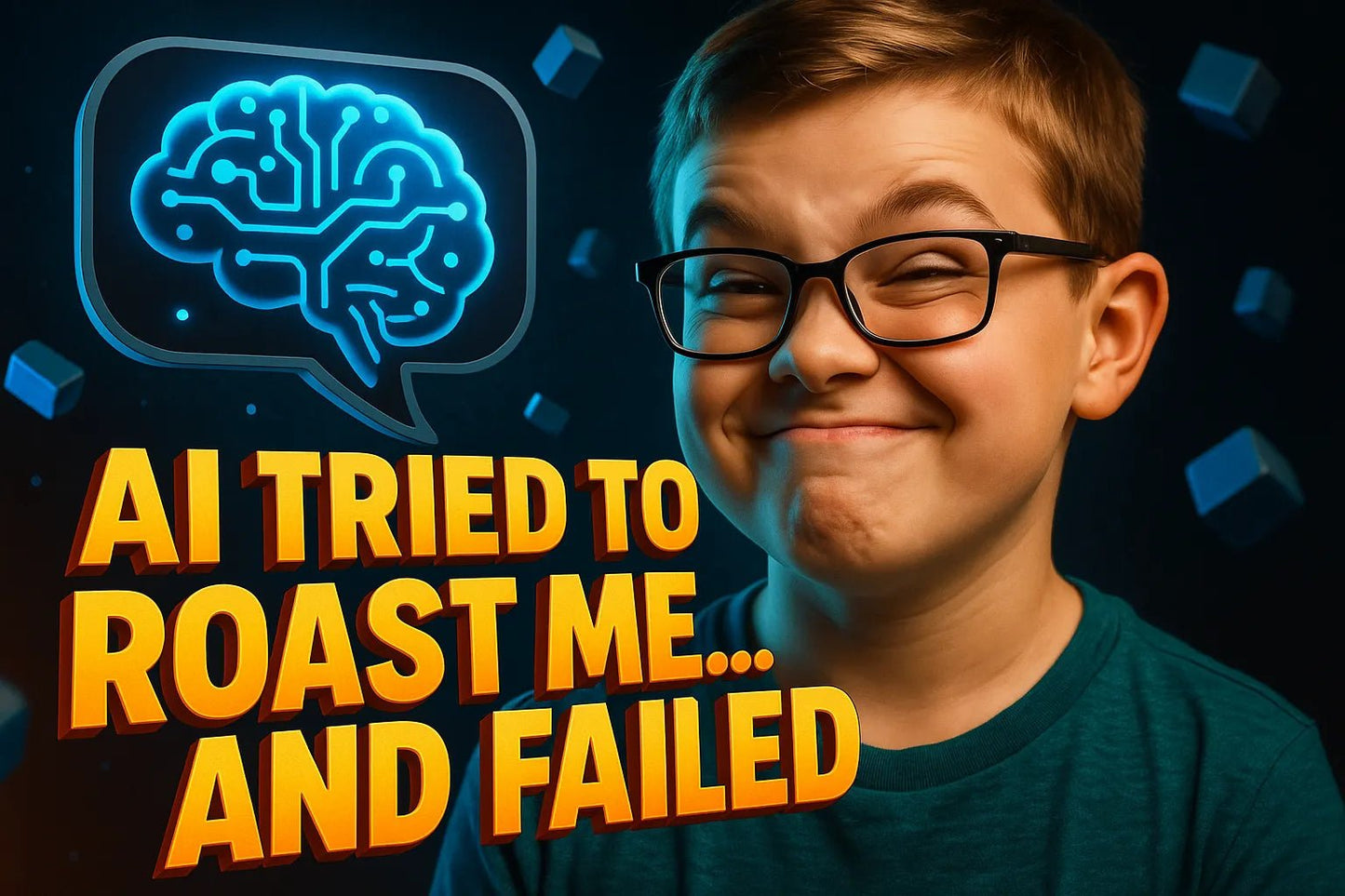 Example output from the Scrollstopping YouTube Thumbnails ChatGPT prompt: dramatic, expressive faces with bold 3D titles and cinematic colors, optimized for viral engagement and instant visual impact in thumbnail design. AI Tried to roast me.