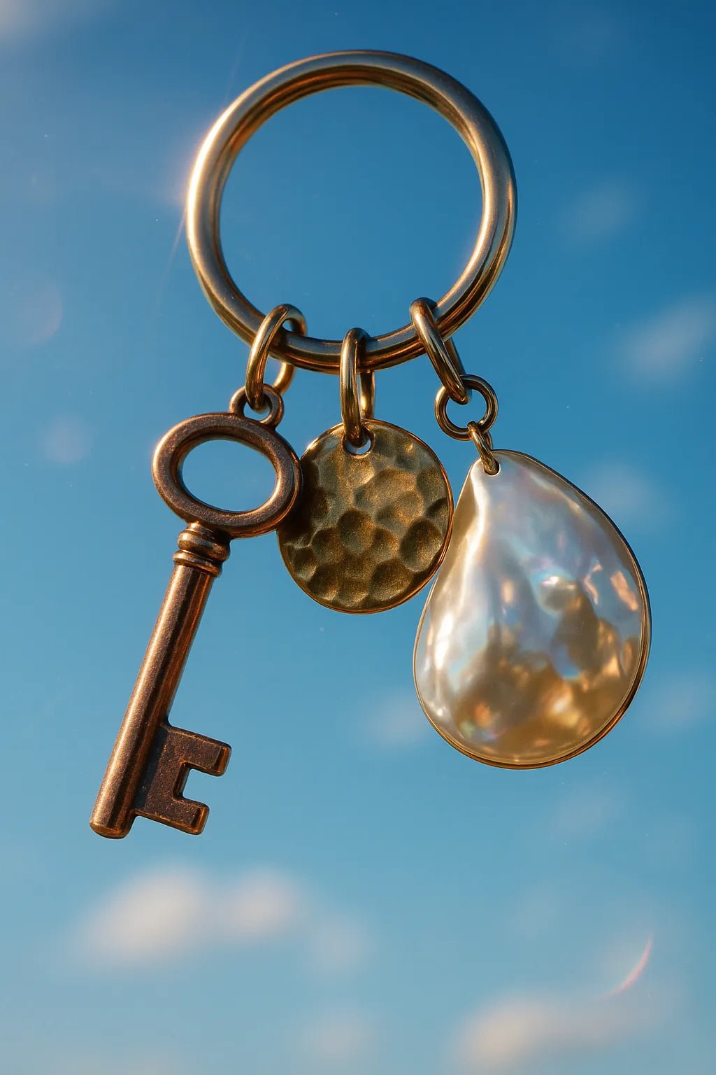 Example output from the Sky Floating Keychain CGI ChatGPT prompt: Antique Copper Key.