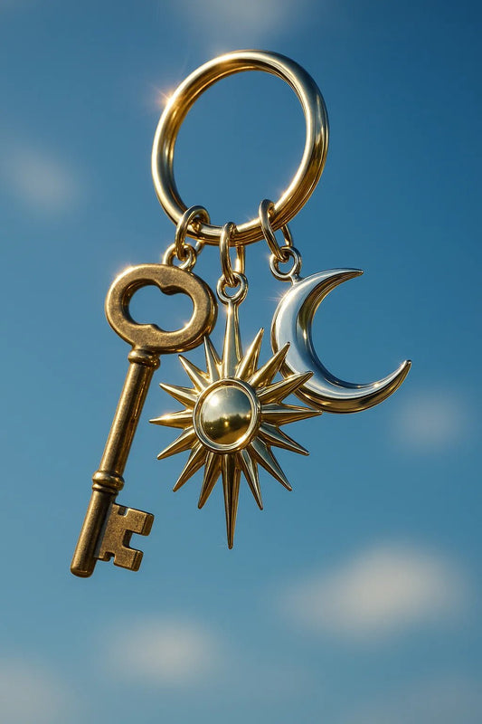 Example output from the Sky Floating Keychain CGI ChatGPT prompt: Vintage Brass Key.