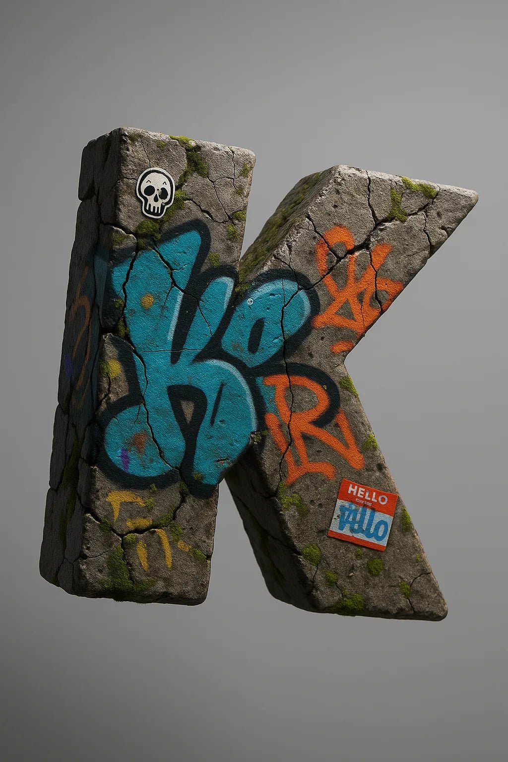 Example output from the Stunning 3D Letters With Rich Materials ChatGPT prompt: K