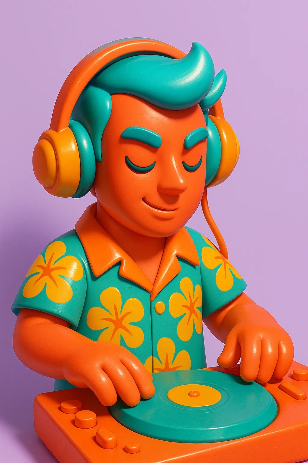 Example output of stylized 3D cartoon toy portraits: Beach DJ.