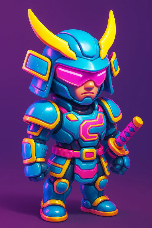 Example output of stylized 3D cartoon toy portraits: Cyberpunk Samurai.