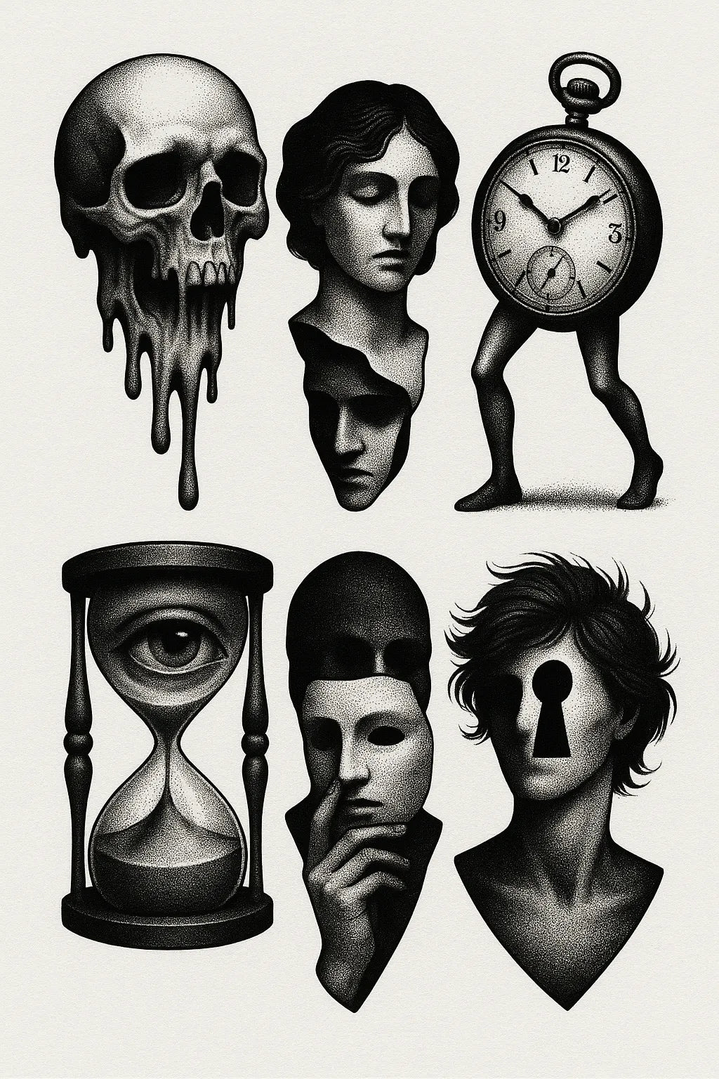 Example output from the Surreal Flash Tattoos in Black & White ChatGPT prompt: eerie monochrome illustration. Preview 4.