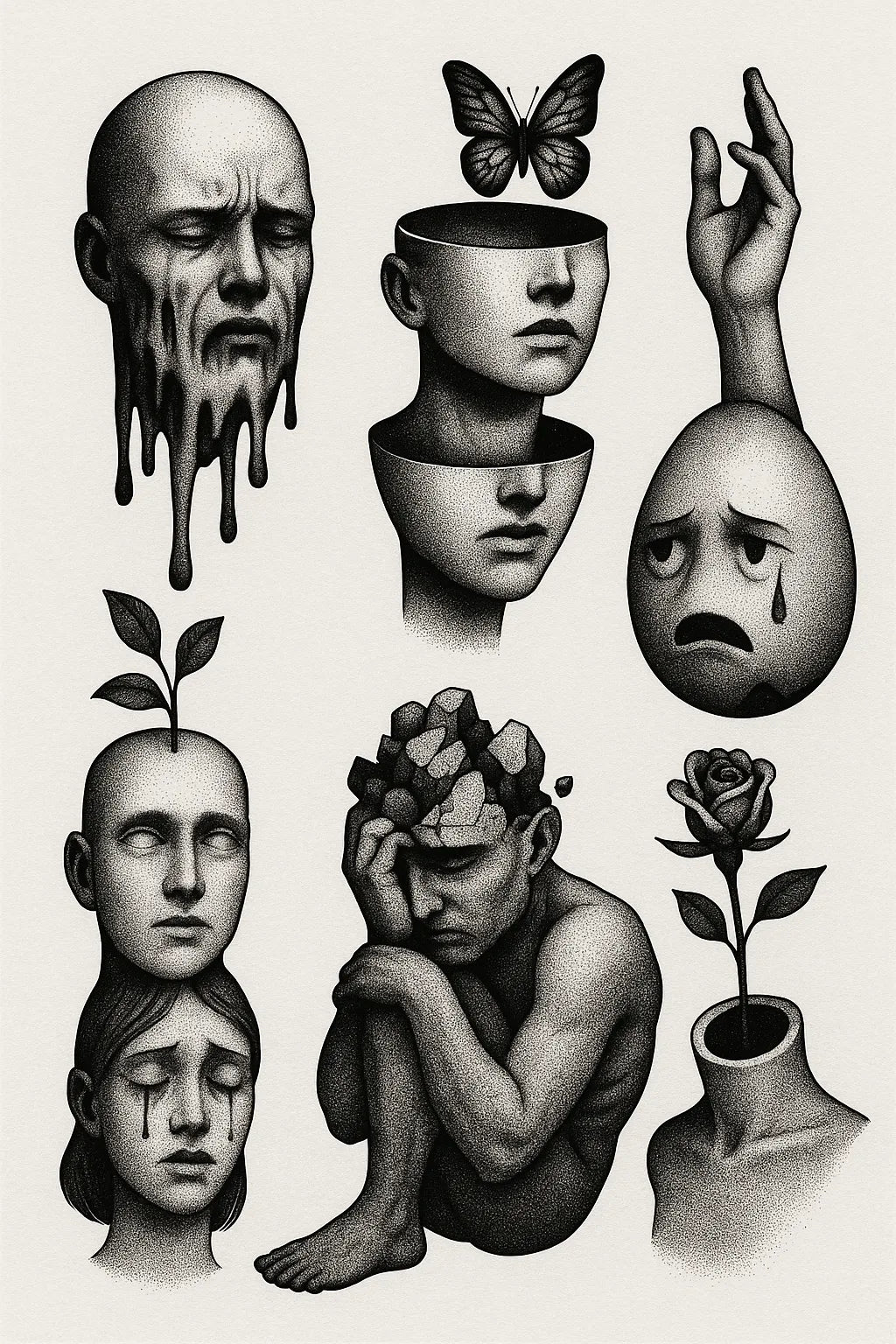 Example output from the Surreal Flash Tattoos in Black & White ChatGPT prompt: eerie monochrome illustration. Preview 6.