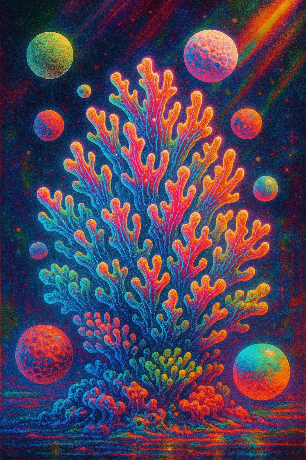 Example output from the Surreal Psychedelic Portrait Art ChatGPT prompt: vivid, hyper-saturated portraits. Seaweed.