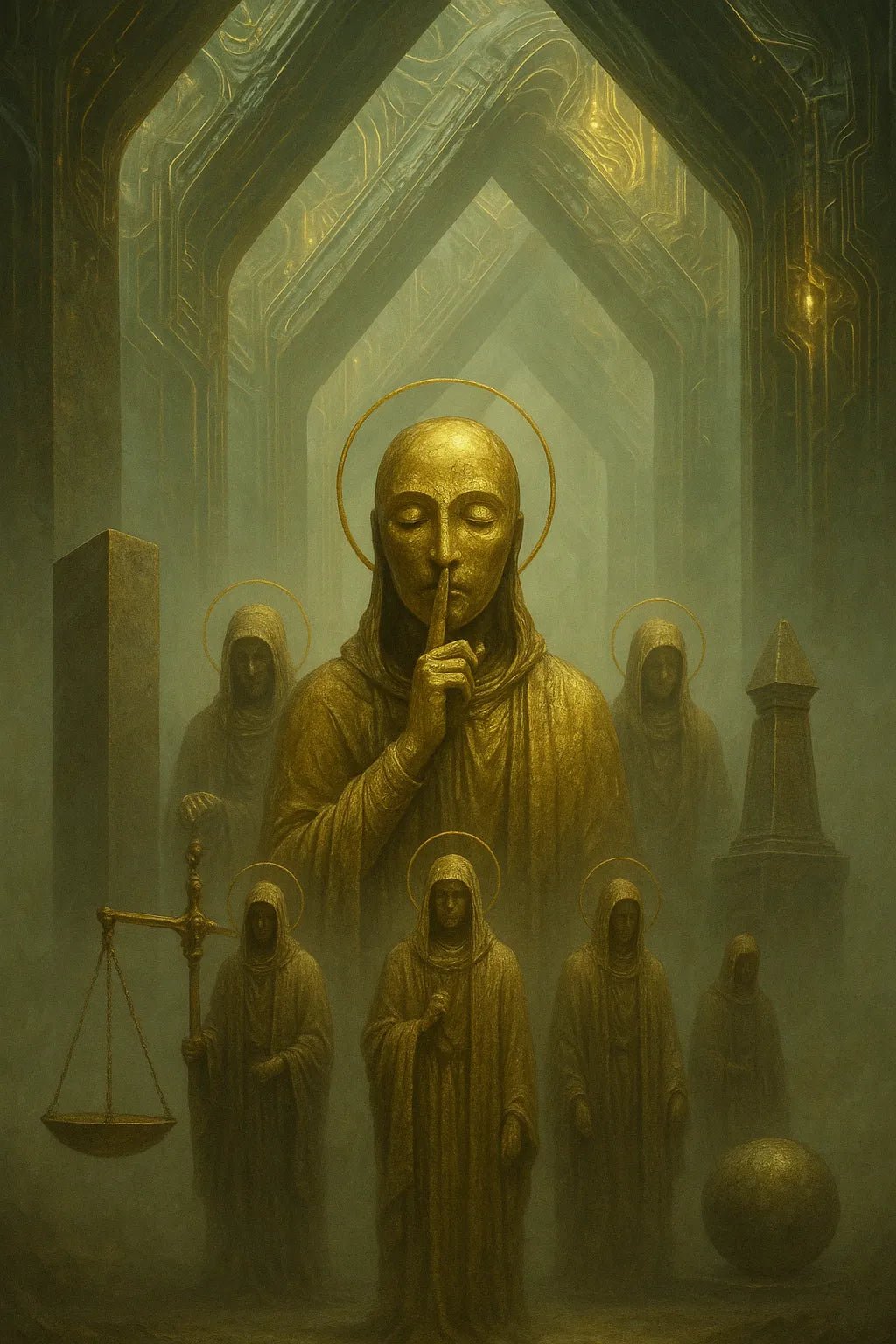 Example output from the Synthetic Myth Engine Scenes ChatGPT prompt: surreal temple-like environments. Preview 3.