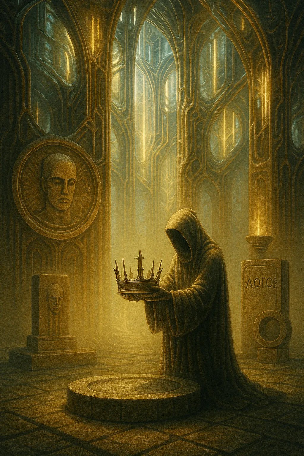 Example output from the Synthetic Myth Engine Scenes ChatGPT prompt: surreal temple-like environments. Preview 4.