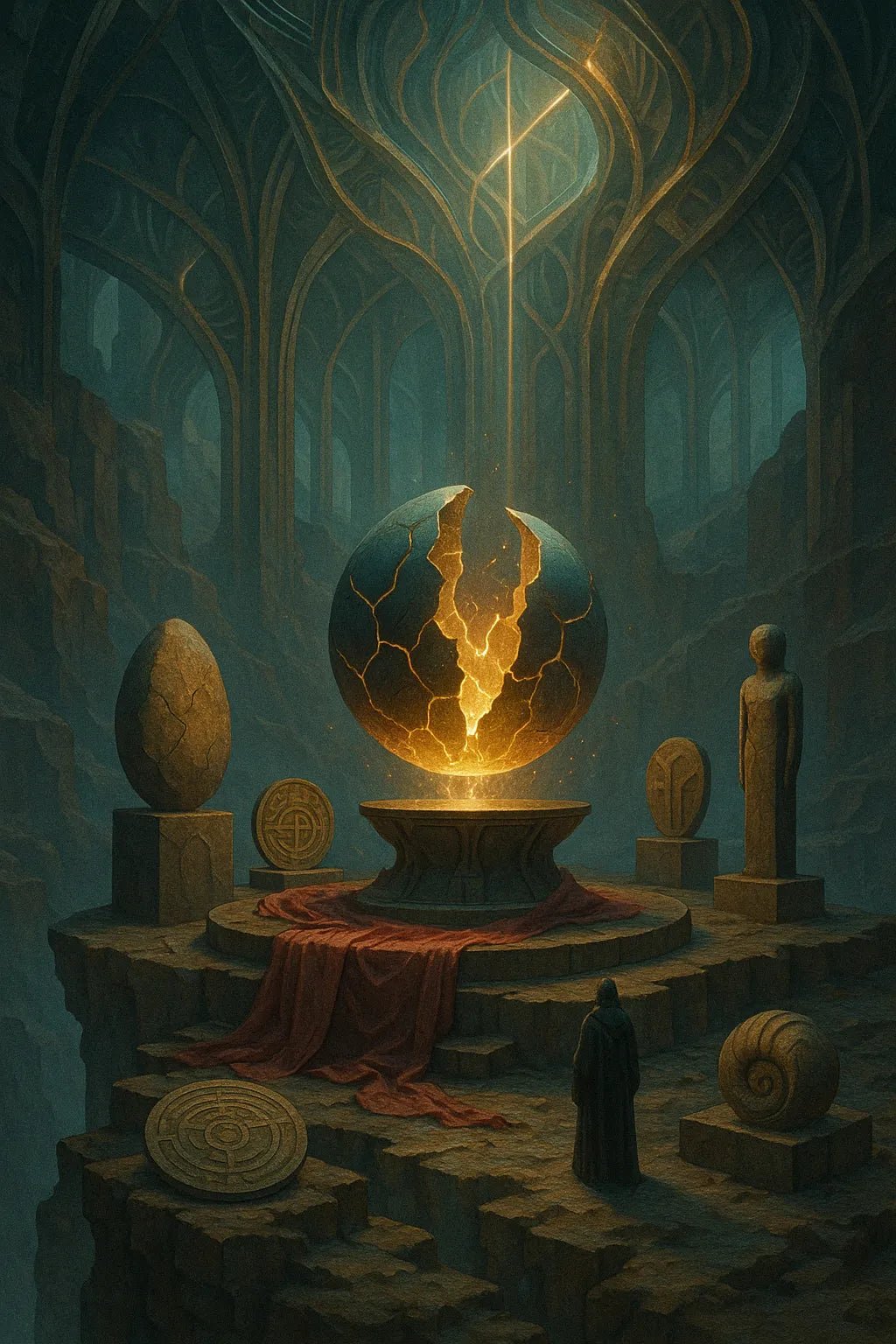 Example output from the Synthetic Myth Engine Scenes ChatGPT prompt: surreal temple-like environments. Preview 6.