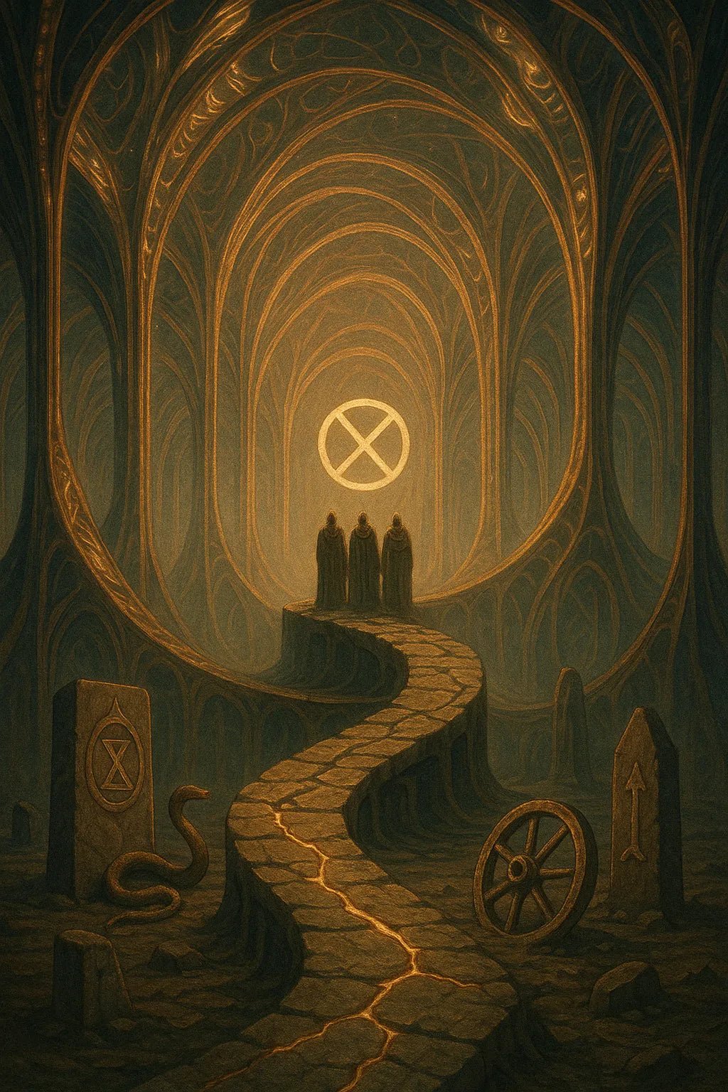 Example output from the Synthetic Myth Engine Scenes ChatGPT prompt: surreal temple-like environments. Preview 7.