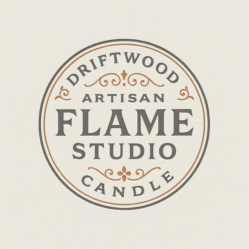 Example output from the Text Only Seal Logos ChatGPT prompt: elegant circular vintage logos with serif typography, custom 3-color palettes, and ornamental borders, designed in minimalist 1:1 layouts. Artisan Flame Studio.