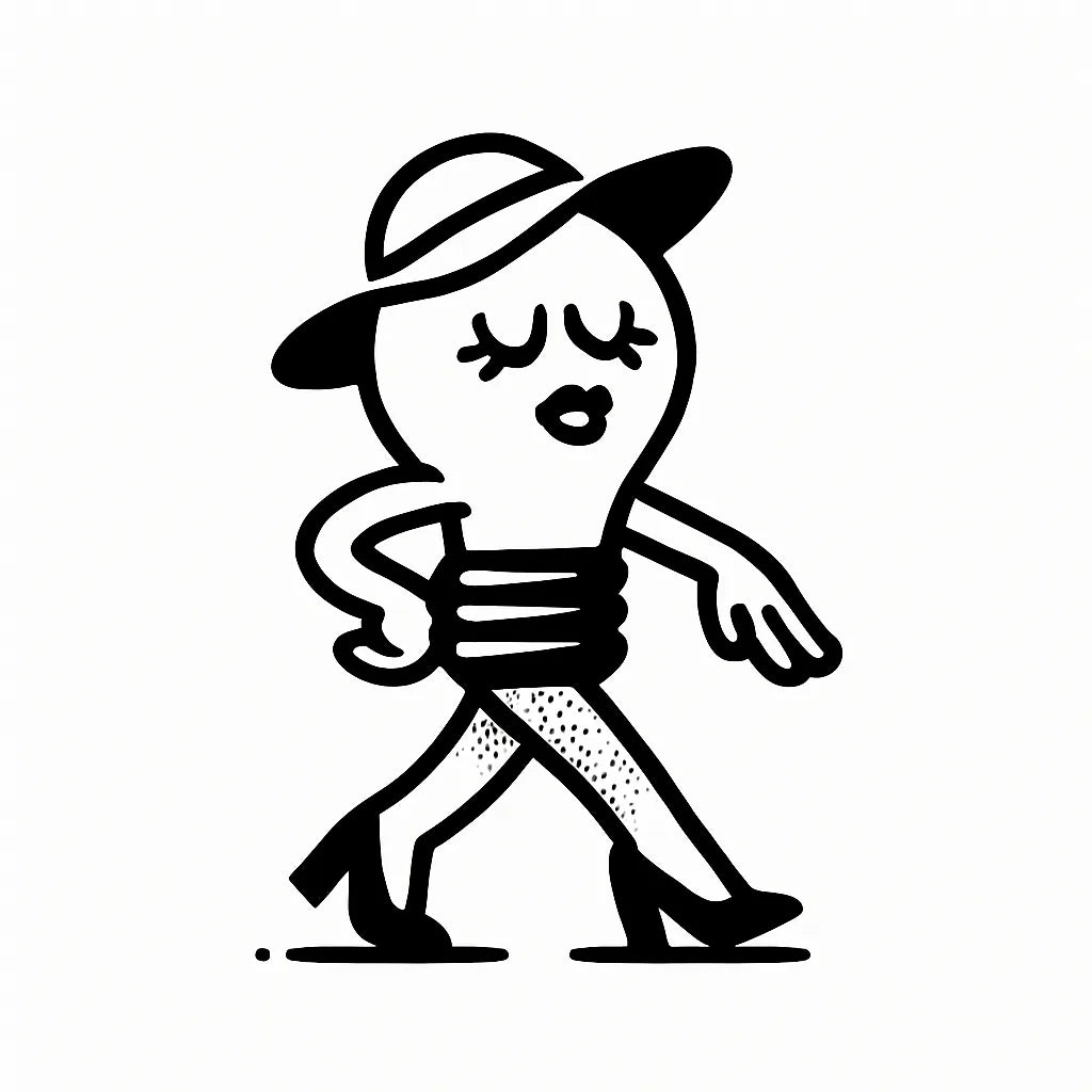 Example output from the Tiny Mascots With Action ChatGPT prompt: expressive black-and-white vector mascot: Fashion Bulb.