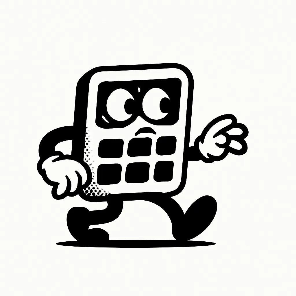 Example output from the Tiny Mascots With Action ChatGPT prompt: expressive black-and-white vector mascot: Calculator walking.