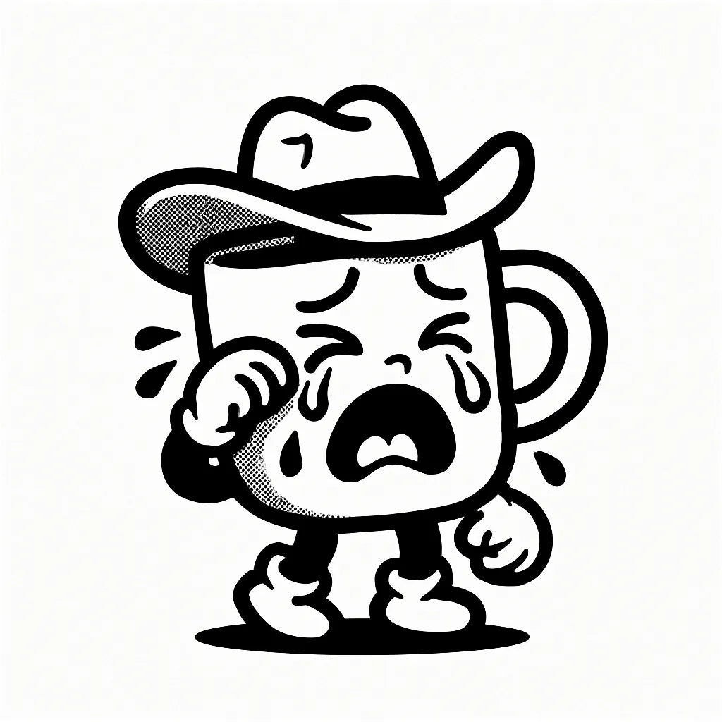 Example output from the Tiny Mascots With Action ChatGPT prompt: expressive black-and-white vector mascot: Cup crying.