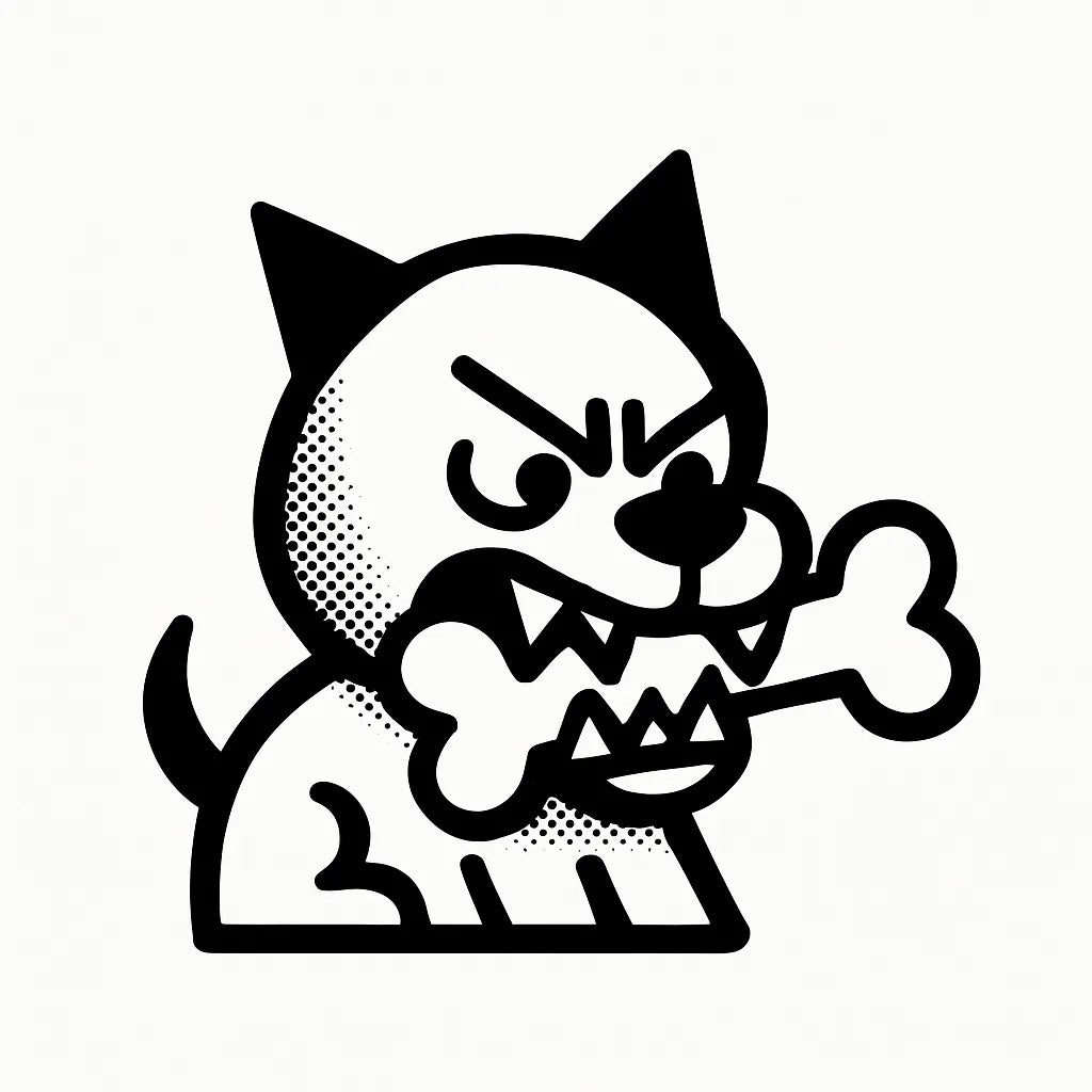 Example output from the Tiny Mascots With Action ChatGPT prompt: expressive black-and-white vector mascot: Mad Dog.