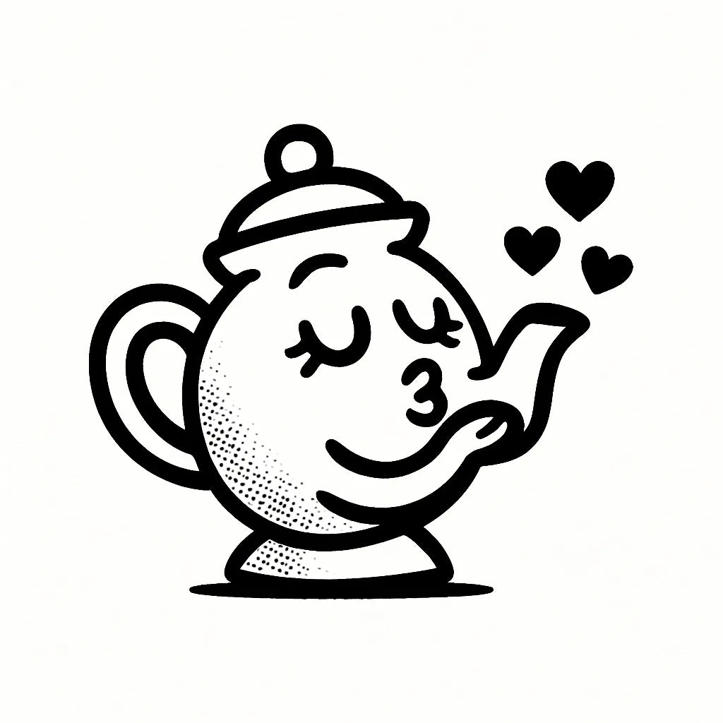 Example output from the Tiny Mascots With Action ChatGPT prompt: expressive black-and-white vector mascot: Tea.