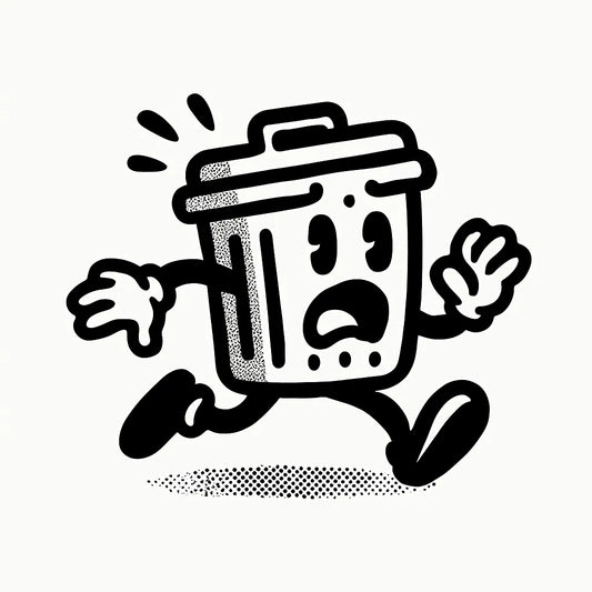 Example output from the Tiny Mascots With Action ChatGPT prompt: expressive black-and-white vector mascot: Trash Running.